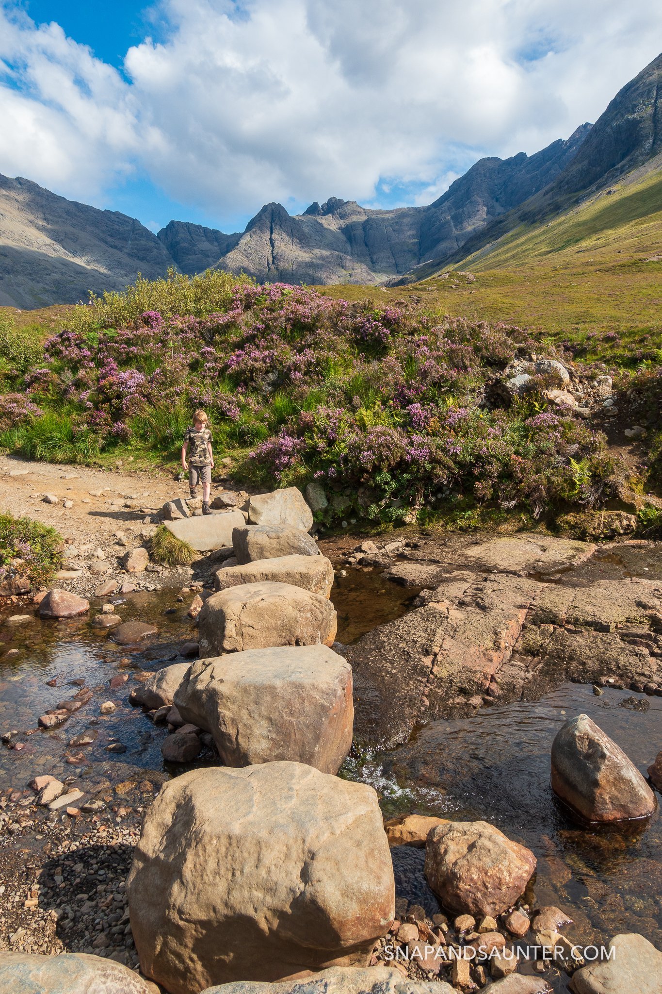 stepping stones at the Fairy Pools on the Isle of Skye in Scotland