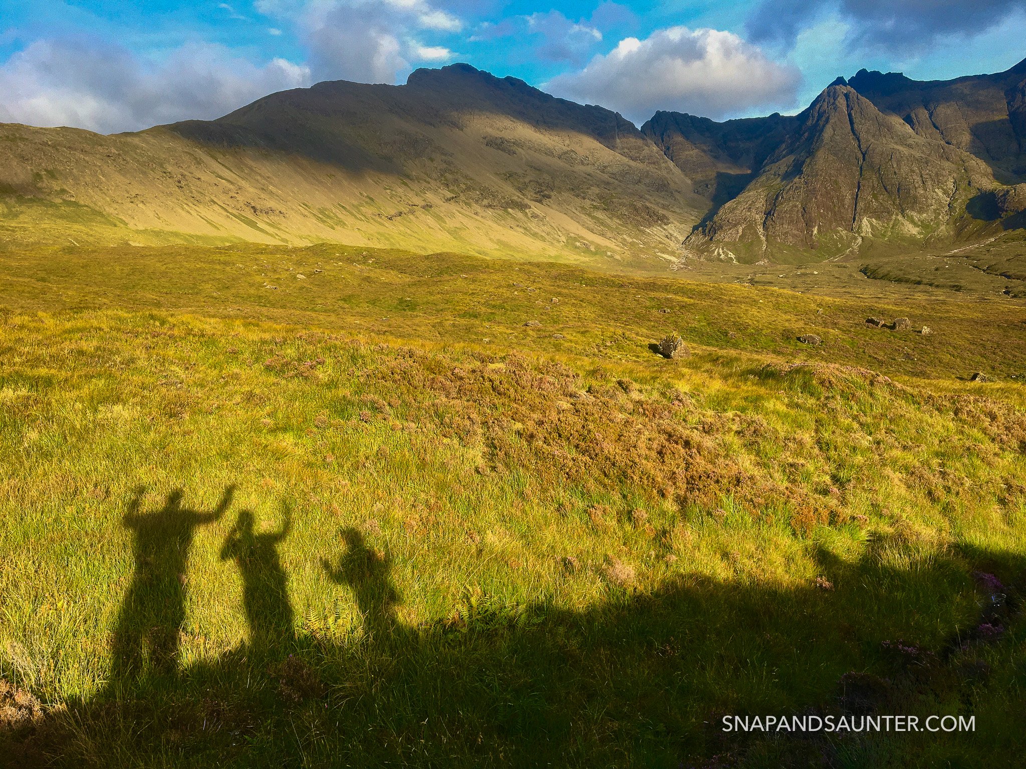 People shadows at Fairy Pools, Isle of Skye