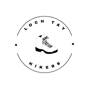 Loch Tay Hikers round logo with a walking boot in the middle